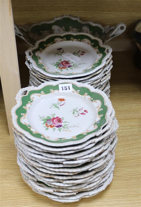A seventeen piece Ridgeway Fancy Stone China dessert service, and 18 more plates & several dishes